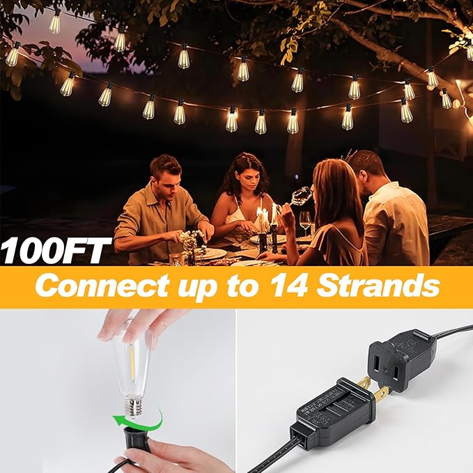 100 FT Commercial Grade Outdoor String Lights with 52 Shatterproof Waterproof LED Edison Bulbs Hanging Lights for | Lumora