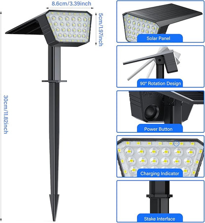 Solar Spot Lights Outdoor, IP65 Waterproof 44 LED Landscape Spotlights, Solar Powered Spotlight with Auto On/Off and 3 Lighting Modes for Outside Garden Decor, 4 Pack (Cool White)