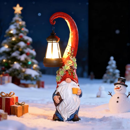 Garden Gnomes Outdoor Statue Solar Powered Gnome Decor Ornament Lantern Lit Court for Yard,Lawn,Patio, Balcony Birthday Gifts for Mom Grandma