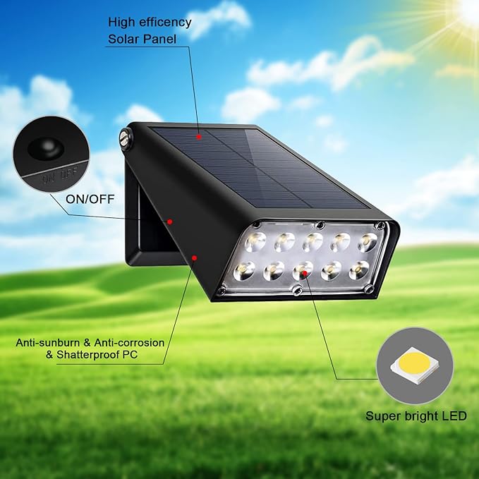 Solar Lights Outdoor with Lights Reflector&2 Lighting Modes, Solar Security Spot Lights 90° Adjustable, IP65 Waterproof Solar Powered Wall Lights for Garden/Patio/Yard/Deck/Pool Area, 8-Pack