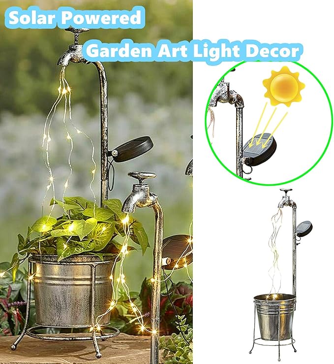 Solar Garden Lights Outdoor Decor, Metal Watering Can Solar Lights Outdoor Waterproof for Yard Lawn Patio Pathway, Decorative Outdoor Decor Gardening Gifts for Women Mom Grandma