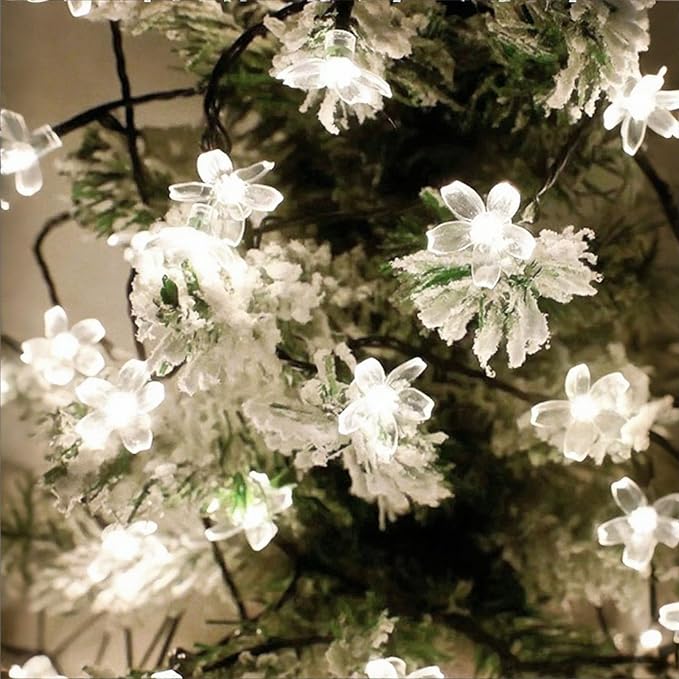 Solar String Lights, 50 LED Outdoor Flower Patio Lights Waterproof, Fairy Lights for Outside Patio Garden Fence Yard Christmas Tree Decor, Pure White