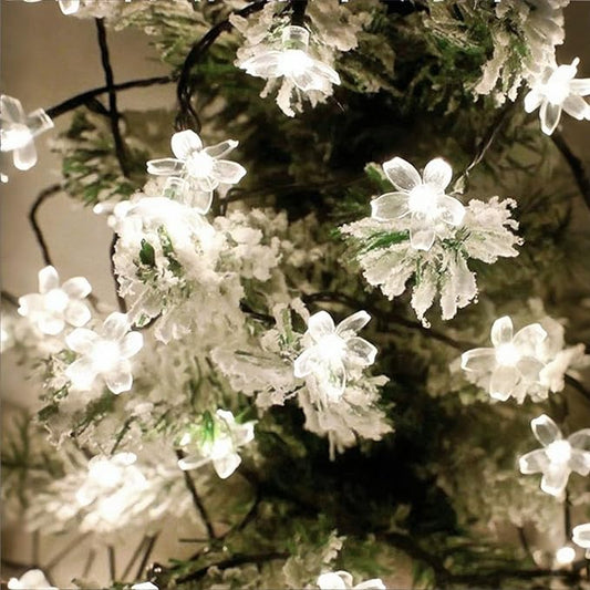 Solar String Lights, 50 LED Outdoor Flower Patio Lights Waterproof, Fairy Lights for Outside Patio Garden Fence Yard Christmas Tree Decor, Pure White
