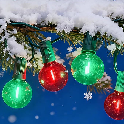 25Ft Outdoor Red/Green Christmas Lights, G40 Globe Patio String Light with 25 Shatterproof Bulbs(2 Spare), Outside Christmas Vintage Lights for Holiday Party Backyard Porch Decor, Green Wire