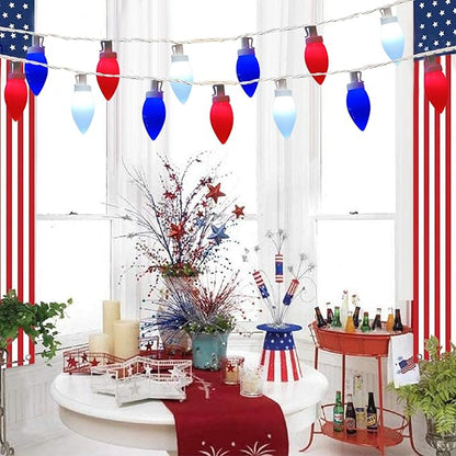 Red White and Blue Lights C9 25Ft 4th of July Decorations with 25 LED Patriotic String Lights, Plug-in Christmas Light for Home Presidents Day Memorial Day Fourth July Christmas Decor