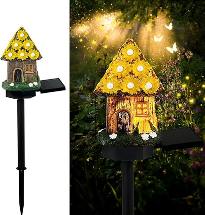 Mushroom Solar Lights Outdoor, Waterproof Fairy Houses Light Mushroom Garden Decor Decorative Solar Powered Garden Stake Lights for Outside Lawn Walkway Patio Yard (Yellow)