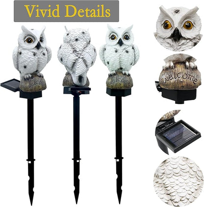 SmilingTown Solar Garden Lights Resin Warm White LED Figure Waterproof Decorations with Stake for Outdoor Yard Pathway Outside Patio Lawn Decor 2 Pack (Owl)