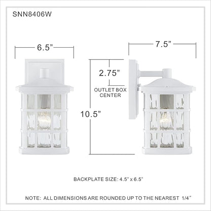 Quoizel Stonington Outdoor Wall Lantern, Coastal Armour 10.5 Inch 1-Light Matte White Vintage Wall Sconce, Clear Water Glass, 100W, Decorative Outside Lights for Patio, Porch, Garage or Yard