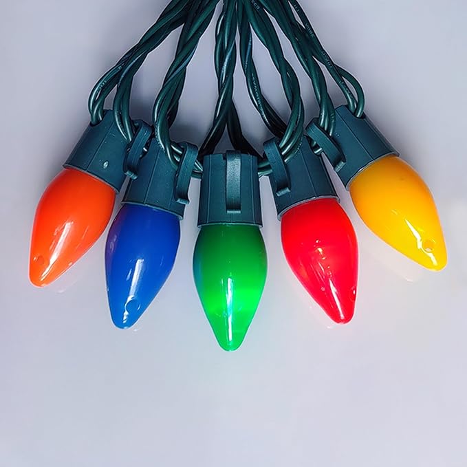Christmas Lights Outdoor 25Ft C7 LED Vintage Christmas String Lights with 25 Multicolor Light Bulbs, Shatterproof Connectable Rainbow Light for Outside Party Balcony Christmas Decor