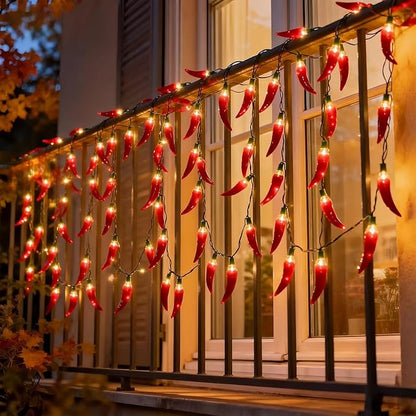 LUCKY SHINE 35 Red Pepper Decorative Lighting String, Commercial Grade LED Chili String Lights 18 FT, for Christmas, Easter, Kitchen, Garden, Patio, Living Room.