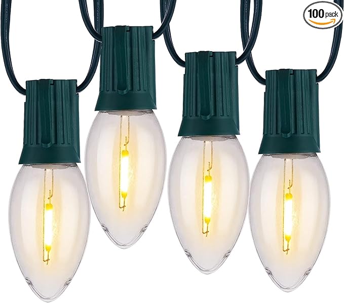 Vintage C9 LED Christmas Lights, 100 Feet C9 String Lights with 100 LED C9 Plastic Bulbs, Waterproof Connectable | Lumora