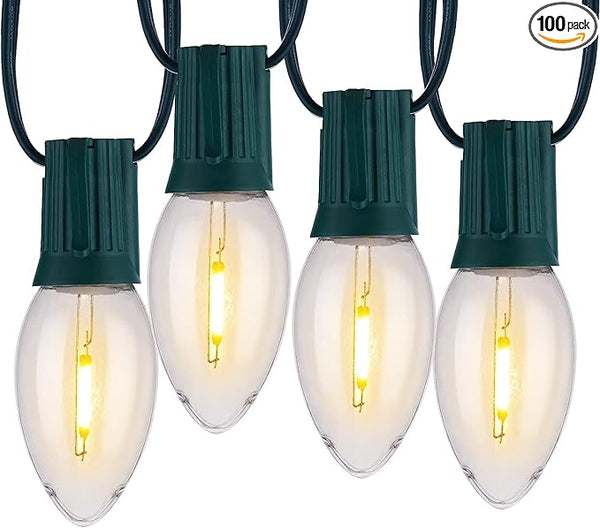 Vintage C9 LED Christmas Lights, 100 Feet C9 String Lights with 100 LED C9 Plastic Bulbs, Waterproof Connectable | Lumora