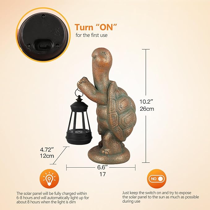 Turtle Solar Powered Outdoor Garden Statue, Resin Statue with Solar Light Lantern, Decorative Lawn,Yard,Balcony Outdoor Tortoise Patio Home Ornament, Birthday Gifts for Mom Grandma