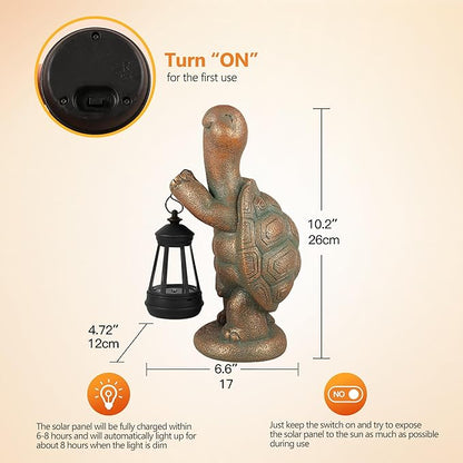 Turtle Solar Powered Outdoor Garden Statue, Resin Statue with Solar Light Lantern, Decorative Lawn,Yard,Balcony Outdoor Tortoise Patio Home Ornament, Birthday Gifts for Mom Grandma