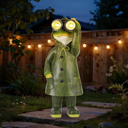 Solar Garden Statues Decor Frog with LED Lights and Telescope, Outdoor Garden Statues, Frog Statue for Patio, Balcony, Housewarming, Yard Ornaments Gifts for Women
