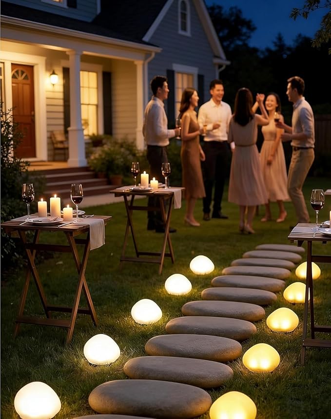 Solar Glass Garden Pebbles, 2026 New Solar Rock Lights Outdoor, Waterproof Glow Cobblestone Lamp for Garden Paths, Stairs, Lawns, Patios, Yard Party Decorations (Colorful, 4pcs)