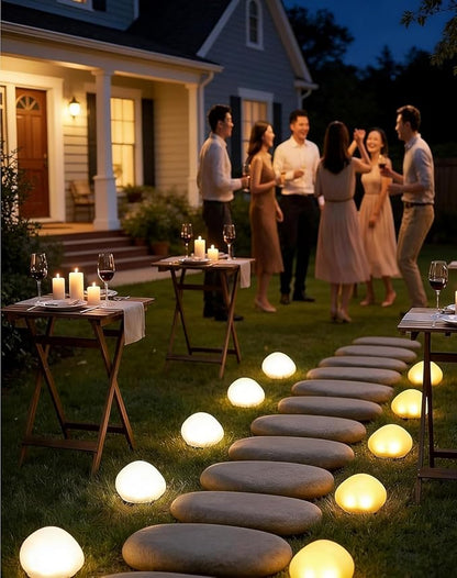 Solar Glass Garden Pebbles, 2026 New Solar Rock Lights Outdoor, Waterproof Glow Cobblestone Lamp for Garden Paths, Stairs, Lawns, Patios, Yard Party Decorations (Colorful, 2pcs)