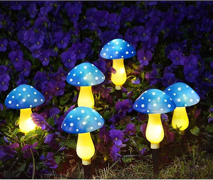 6-Pack Blue Solar Garden Lights, Solar Powered Mushroom Stake Lights for Outdoor Yard Decor, Waterproof Garden Ornaments for Backyard Lawn Deck Landscape Fence Christmas Halloween Decorations