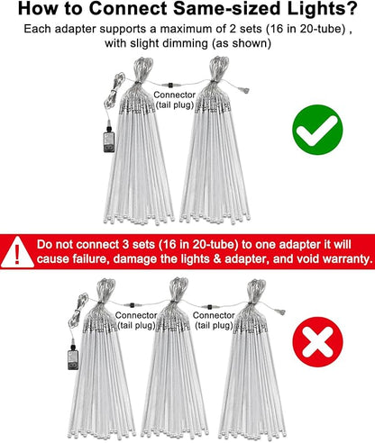 Christmas Lights Outdoor UL Certified Meteor Shower Light 16 Inch 20 Tubes 960 LED Falling Rain Drop Icicle Snow Cascading Lighting for Xmas Tree Wedding Party Garden Decoration, Colorful