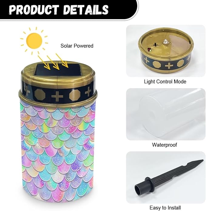 Mermaid Scales Solar Powered Lights Multipurpose Solar Garden Stake Lights Cemetery Decorations for Grave Decorative Memorial Lights Gravesite Decor for Loss of Loved One