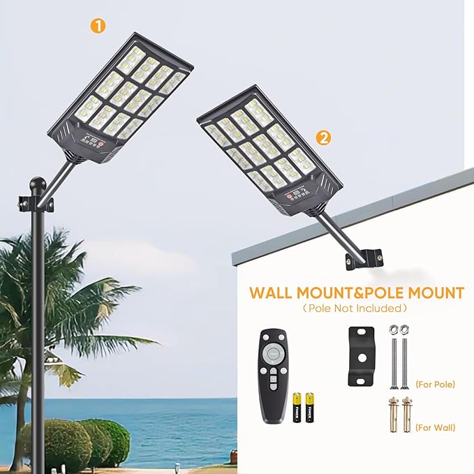 Solar Lights Outdoor Waterproof, 6500K Dusk to Dawn Solar Street Light Motion Sensor with Remote Control, LED Security Lights for Outside Garden Yard Parking Lot, Outdoor Flood Lights