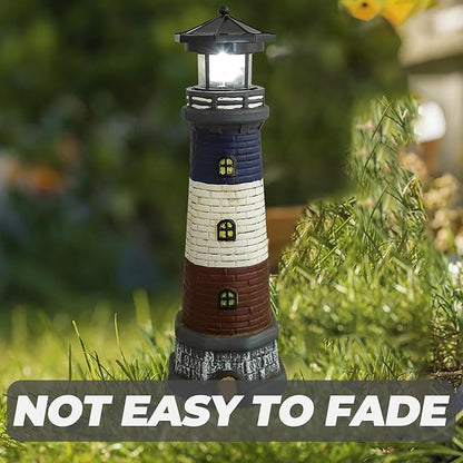 DOITOOL Solar Lighthouse Garden Light Outdoor Waterproof Resin Figurine for Yard Lawn Patio Pathway Landscape Decor 4.68 Inch