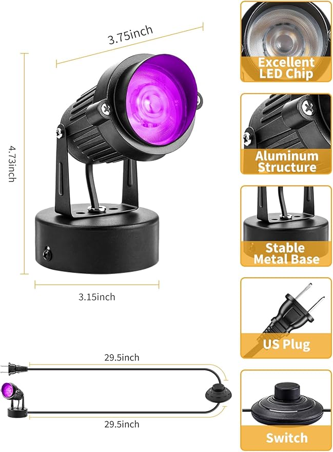 ZUCKEO 10W LED Spot Lights Indoor RGBW Color Changing Uplighting Indoor with Remote, 120V Christmas Spotlight Up Lights Plug in, Accent Landscape Lighting with Switch for House Halloween Decor(1Pack)