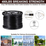 String Light Hanging Kits, 450FT Coated Stainless Steel 304 Wire Rope, Outdoor Black Guy Wire kit w/Expansion Hook | Lumora