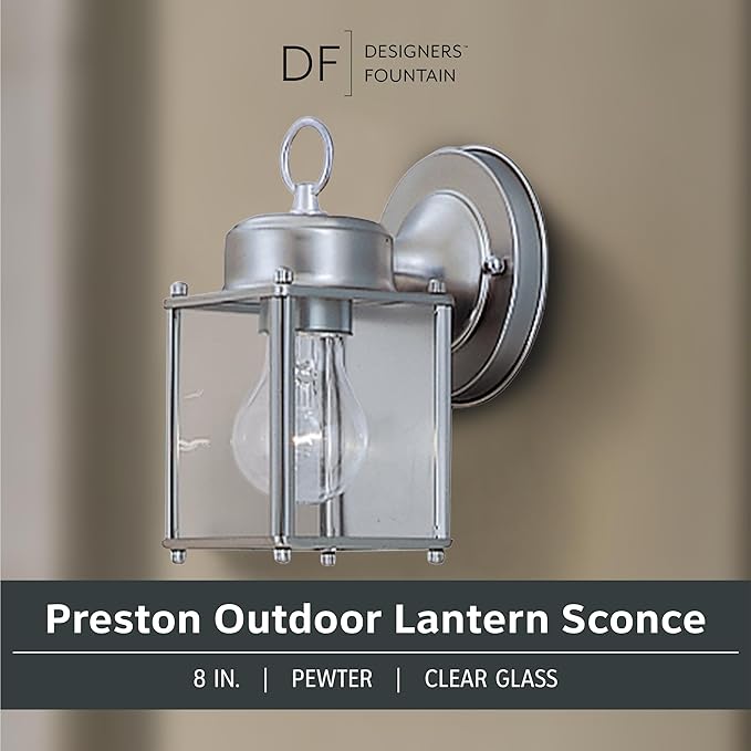 DESIGNERS FOUNTAIN Preston Outdoor Light Fixture, 8 Inch Exterior Wall Lantern Sconce for Front Door, Patio and | Lumora