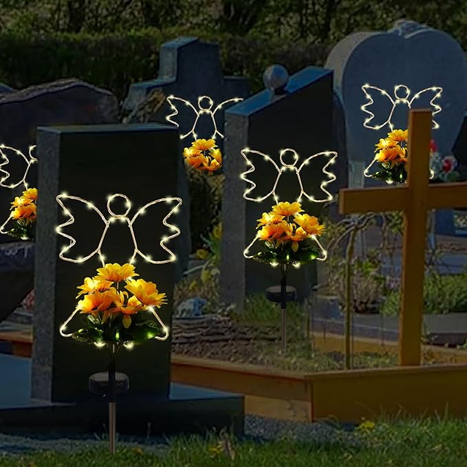 Lmtocs New Version Solar Angel Lights with Sunflower, 2 Modes Cemetery Angel for Grave Decorations, Waterproof Outdoor Angel Solar Lights for Christmas Yard Patio Pathway Memorial Grave Decorations