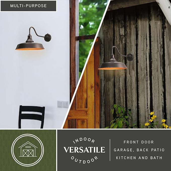 VAXCEL Dorado 12.25 in. H 1-Light Dark Bronze and Light Gold Dusk to Dawn Sensor Farmhouse Outdoor Wall Sconce, Gooseneck Steel Shade, Dark Sky Compliant for Exterior Porch Patio Front Door or Garage