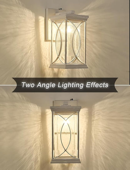 White Outdoor Sconce Dusk to Dawn Exterior Light Fixtures Wall Mount Porch Light Modern Outdoor Wall Light Aluminum with Crack-Like Glass IP65 Waterproof Outside Coach Light for House