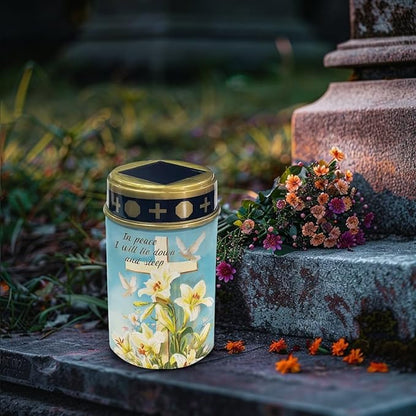 Cemetery Decorations for Grave Lily Solar Cross for Cemetery Grave Waterproof Dusk to Dawn Sensor Solar Grave Lamp for Cemetery Bereavement Gifts 2 Pack