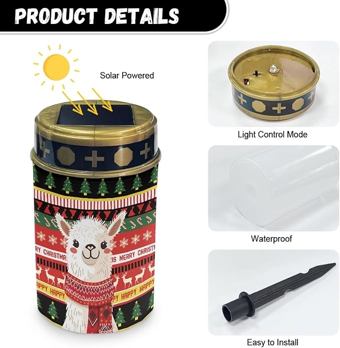 Alpaca Solar Outdoor Lights Flameless Garden Light Stake Waterproof Cemetery Solar Lights Landscape Lighting Christmas Home Decorative Lights for Patio Lawn Garden Cemetery