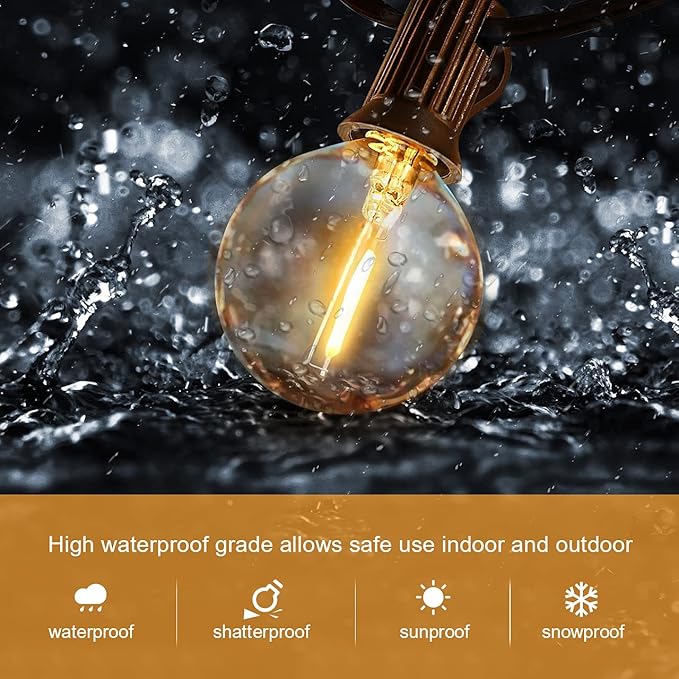 LED 30FT Outdoor String Lights with Remote Waterproof Patio Lights Dimmable 27 Shatterproof G40 Bulbs, Globe String Lights Decorative Balcony Bistro Gazebo Porch Cafe Lights