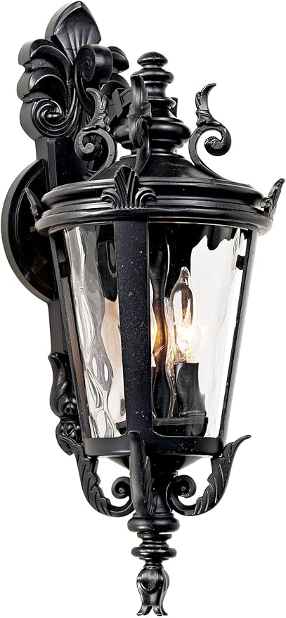 John Timberland Casa Marseille European Outdoor Wall Light Fixture Textured Black French 21 3/4" Clear Hammered | Lumora