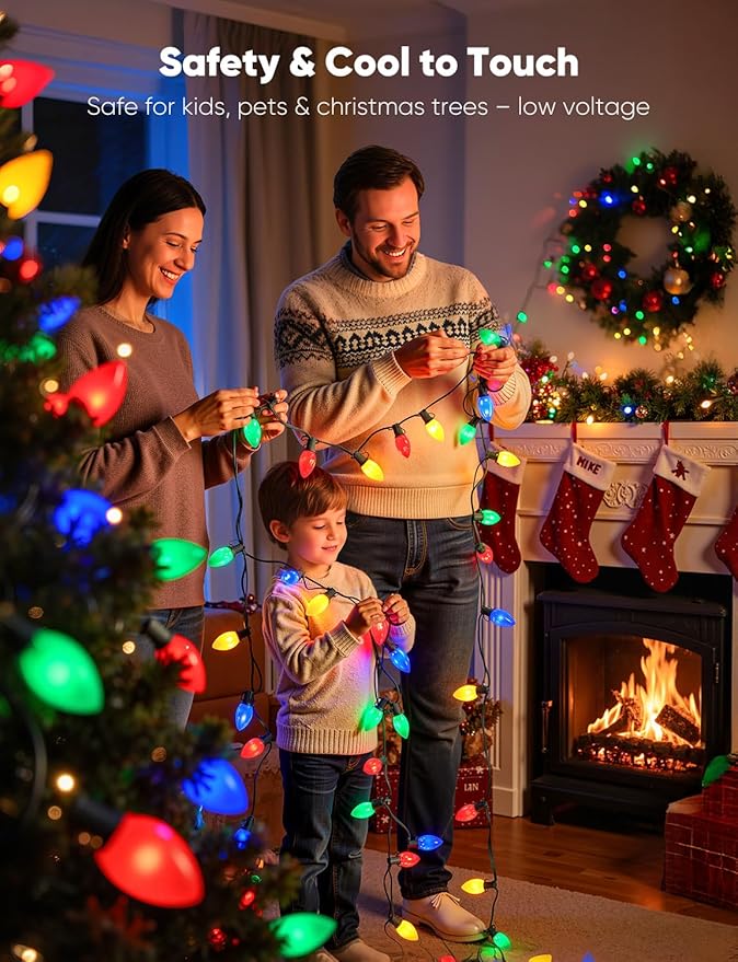 Vintage C9 LED Christmas Lights Outdoor, 50FT Multicolor Christmas String Lights with 50 Colorful Bulbs, Connectable Waterproof Lights for Christmas Tree Roofline Garden Patio Backyard Decoration