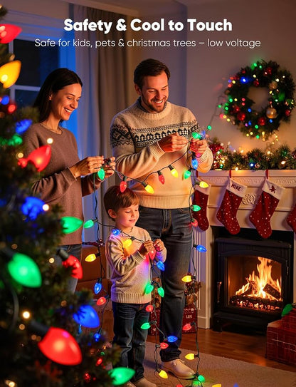 Vintage C9 LED Christmas Lights Outdoor, 50FT Multicolor Christmas String Lights with 50 Colorful Bulbs, Connectable Waterproof Lights for Christmas Tree Roofline Garden Patio Backyard Decoration