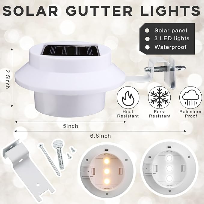 16 Pcs Solar Powered LED Gutter Lights 3 LED Deck Gutter Solar Lights Outdoor Waterproof LED Garden Yard Wall Lamp | Lumora