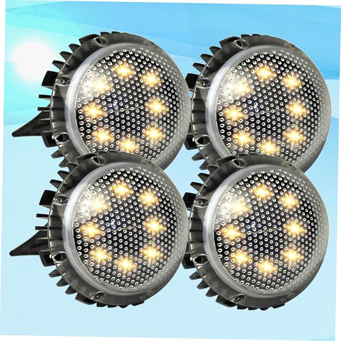 FRCOLOR 4pcs LED Solar-Powered Outdoor Ground Lamps for Garden Lawn, Warm Light Disc In-ground Landscape Lighting, Weather-Resistant Solar Pathway Lights for Patio and Driveway