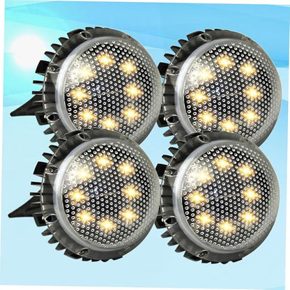 FRCOLOR 4pcs LED Solar-Powered Outdoor Ground Lamps for Garden Lawn, Warm Light Disc In-ground Landscape Lighting, Weather-Resistant Solar Pathway Lights for Patio and Driveway