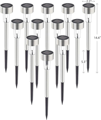 GIGALUMI Solar Pathway Lights, Stainless Steel IP44 Waterproof Auto On/Off Outdoor LED Solar Landscape Lights for Garden, Yard, Patio, Path and Walkway(12 Pack, Cold White)
