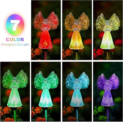 Outdoor Solar Garden Lights,4 Pack Solar Angel Decorative Lights, IP67 Waterproof Color Changing LED Solar Outdoor Lights,Solar Stake Lights for Cemetery Grave Garden Patio Yard Lawn Decoration
