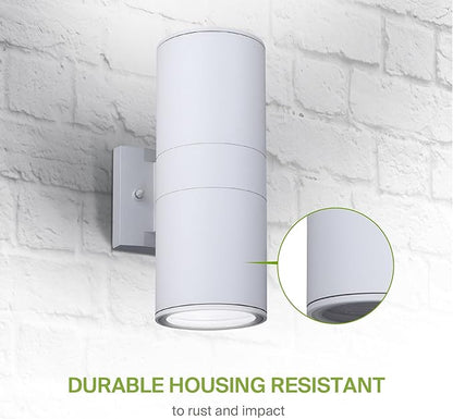 ASD 2 Light Outdoor Wall Light Fixture | 120W E26 Bulb Socket 120V ETL Cylinder Up Down Lights | LED/CFL/Incandescent Bulb Exterior Wall Sconce | Front Door, Porch, Patio Lighting | White, 2 Pack
