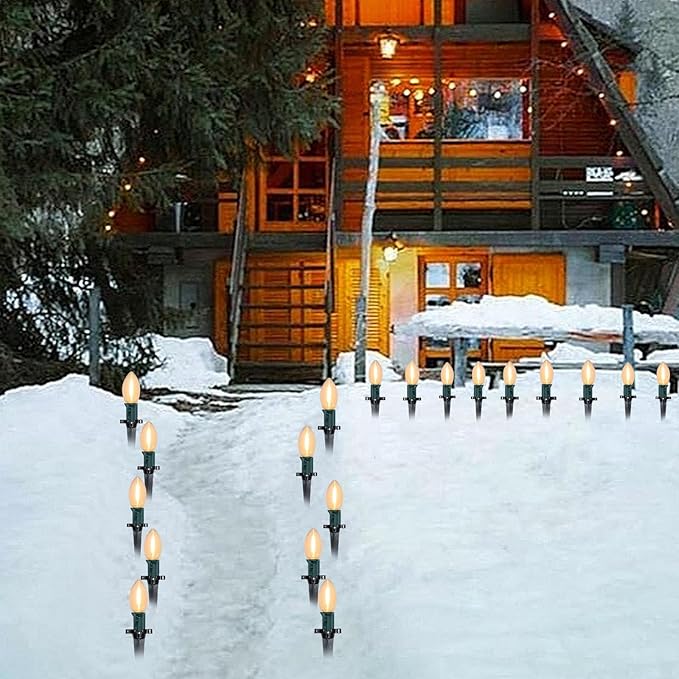 C9 Christmas String Lights Outdoor - 38FT Marker Stake Lights with 25 Clear LED Bulbs and 25 Stakes, Connectable | Lumora