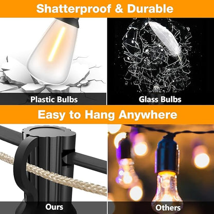 GLUROO String Lights for Outside 120FT, 60+4 Pcs Vintage Bulbs LED Outdoor Edison String Lights Waterproof, Shatterproof Connectable Patio Lights Outdoor, Dimmable Hanging Lights for Backyard,Bistro