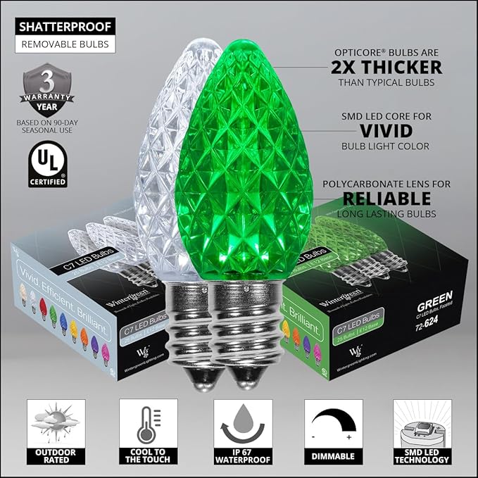 Wintergreen Lighting C7 OptiCore Commercial Christmas Lights – Heavy Duty LED Bulbs - Outdoor Security Flood Light | Lumora