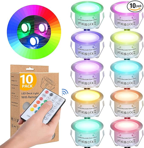HIBOITEC 10PCS Low Voltage Recessed RGB Deck Lamp φ42mm with Remote Control, LED Deck Lights Kit IP67 Waterproof | Lumora