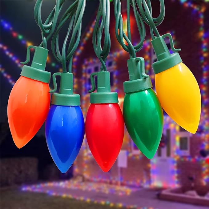 Christmas Lights Outdoor 23.6Ft C9 Vintage Christmas Lights 35 LED Colorful Bulbs, Connectable Plug-in Old Fashioned Xmas Light for Indoor Bedroom Patio Garden Yard Tree Home Decor