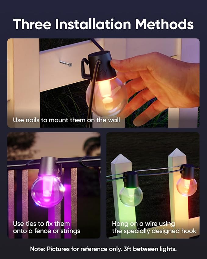 eufy Outdoor String Lights E10, 96ft with 30 Smart RGBWW LED Bulbs, Endless AI Light Themes for Christmas | Lumora